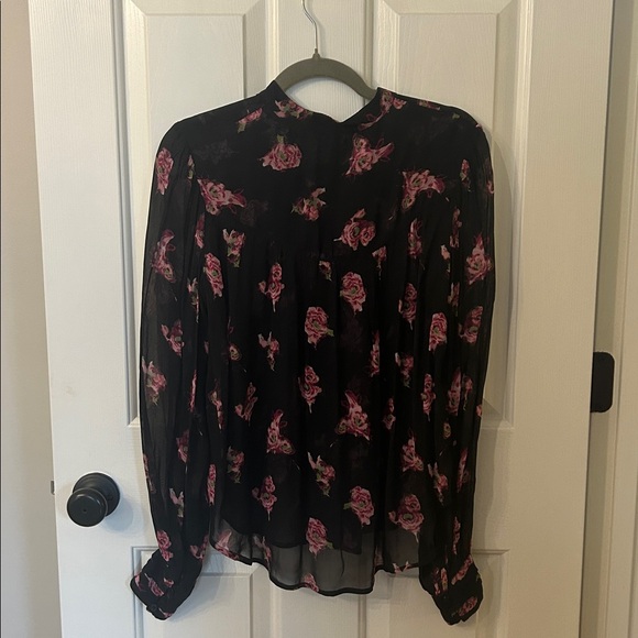 Anthropologie Black and Pink Floral Blouse - Picture 2 of 3
